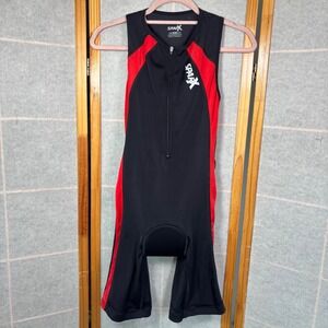 Sparx Triathlon Suit Size S Black Red Padded Front Zip Racerback Trisuit